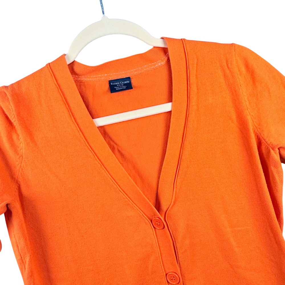 Y2K Retro MidMod Women S Orange Button Front Cardigan Tight Knit Sweater Cottage